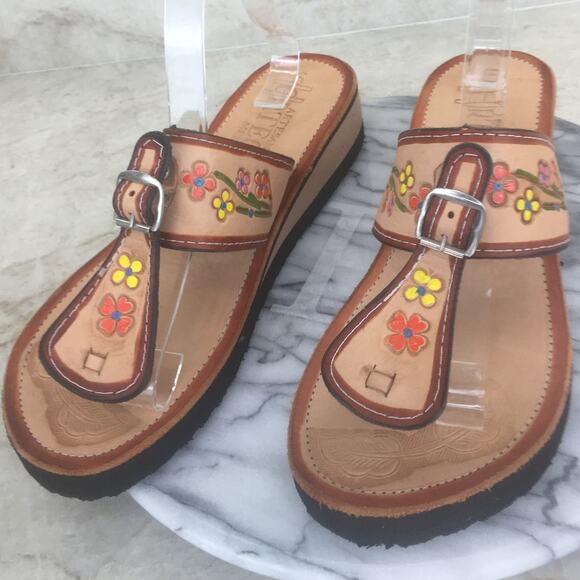 Hortega's Artesanias Authentic Mexican Leather Sandals Women's Size 9 - Picture 1 of 16